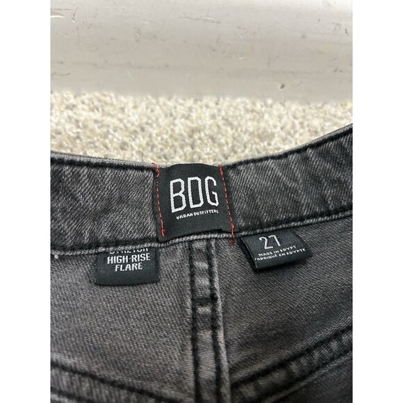 BDG Stretch High Rise Flare Jeans Women's 27 Distressed Black Y2K‎ 31"Inseam - Picture 7 of 9